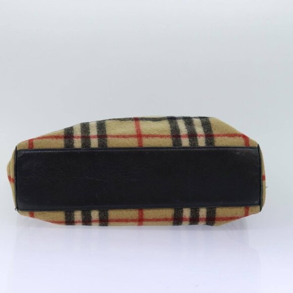 BURBERRY Nova Check Blue Label Shoulder Bag Wool Beige Silver Auth - Picture 12 of 16